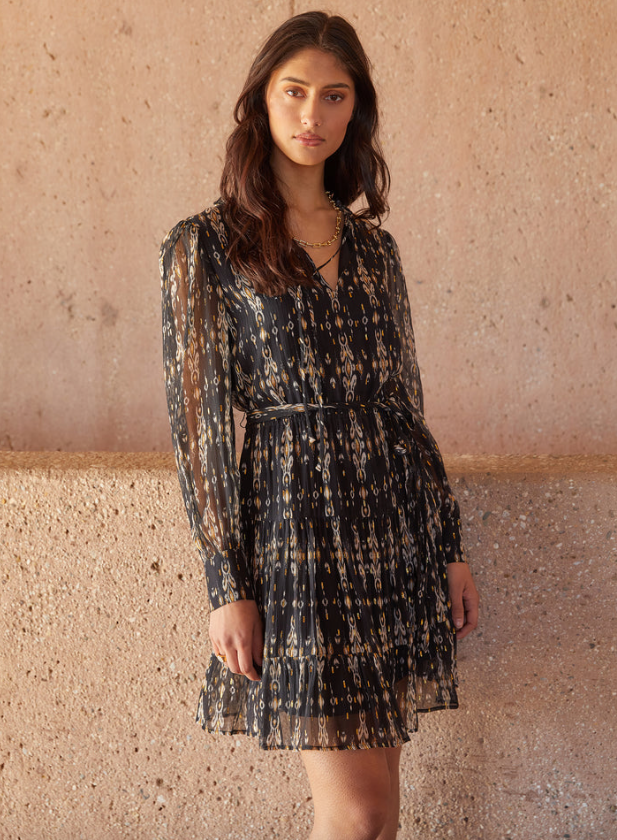 Long Sleeve Tiered Dress Print